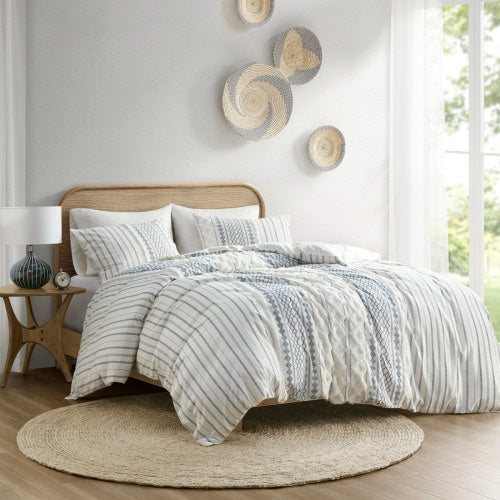 King Cal King Cotton Printed Duvet Cover Set With Chenille