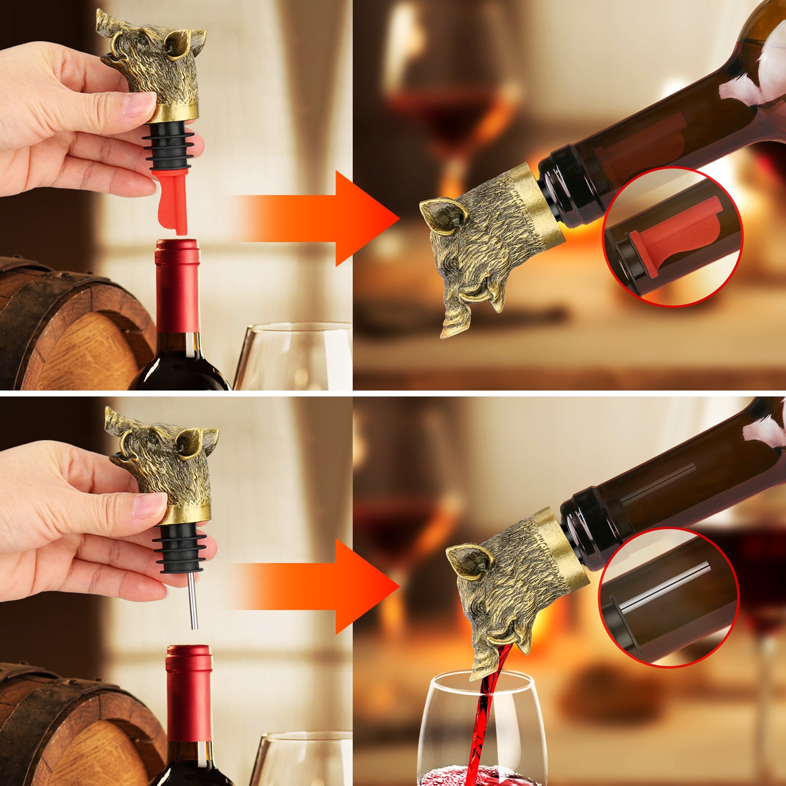 Wild Boar Head Wine Pourer - Vacuum Sealing, Wine Spout