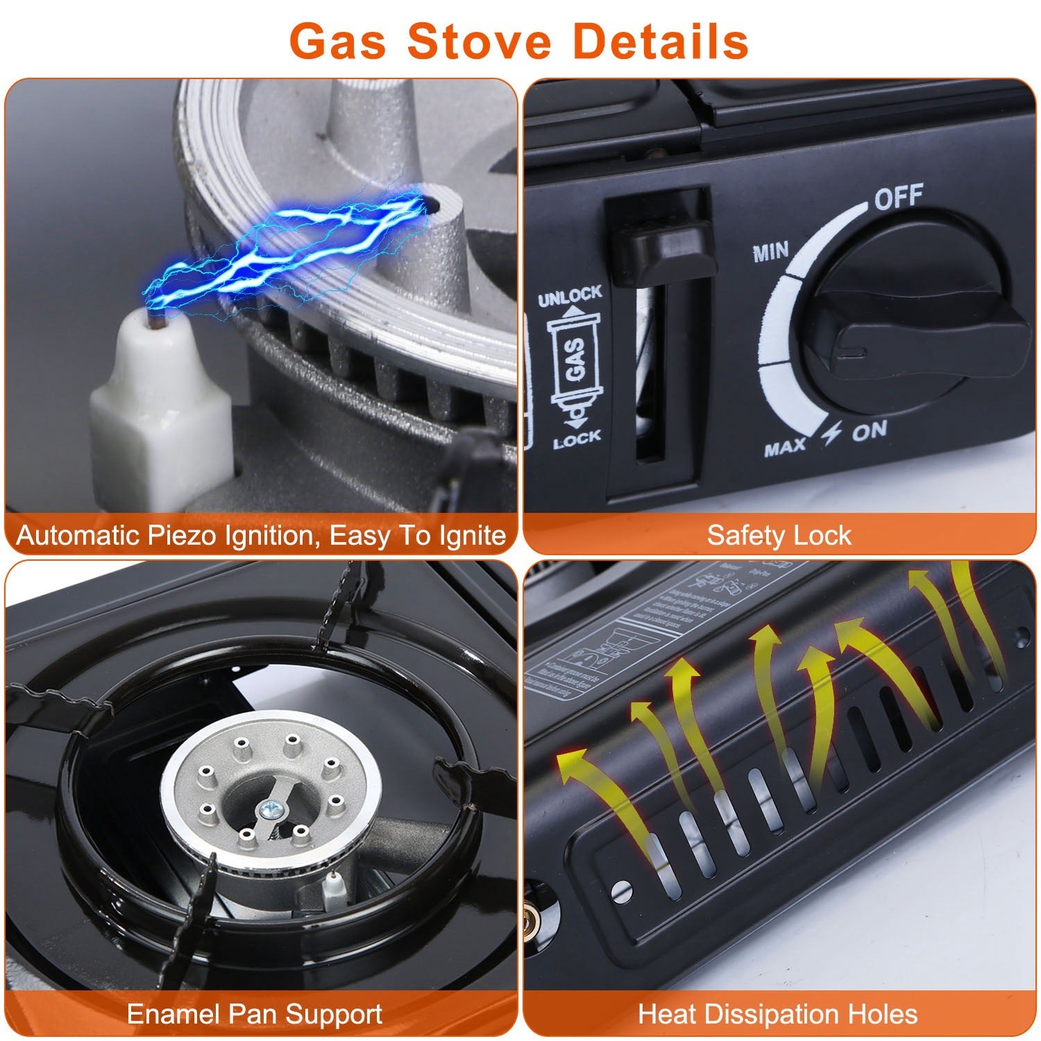 1Pc 3300W Portable Camping Stove Butane Canister Dual Fuel Burner Piezo Electric Ignition Single Burner