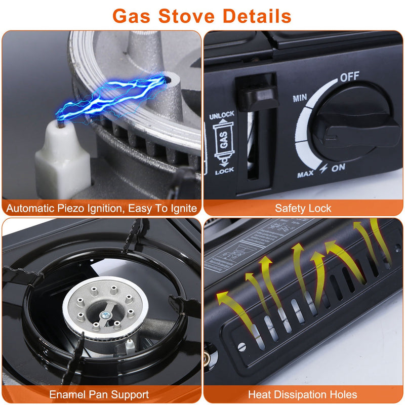 1Pc 3300W Portable Camping Stove Butane Canister Dual Fuel Burner Piezo Electric Ignition Single Burner