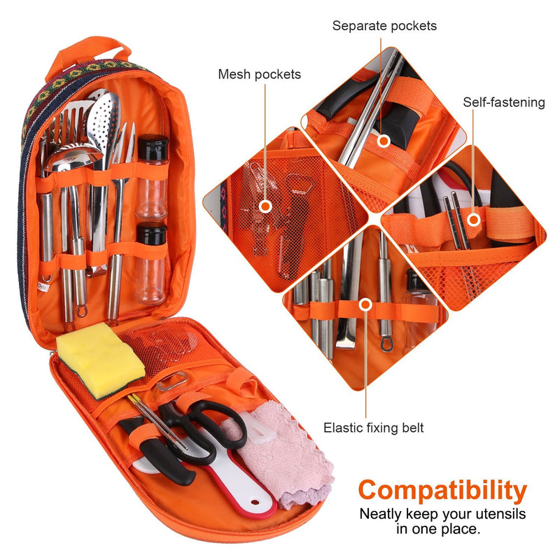 19Pcs Camping Cooking Utensil Kit Portable Picnic Cookware