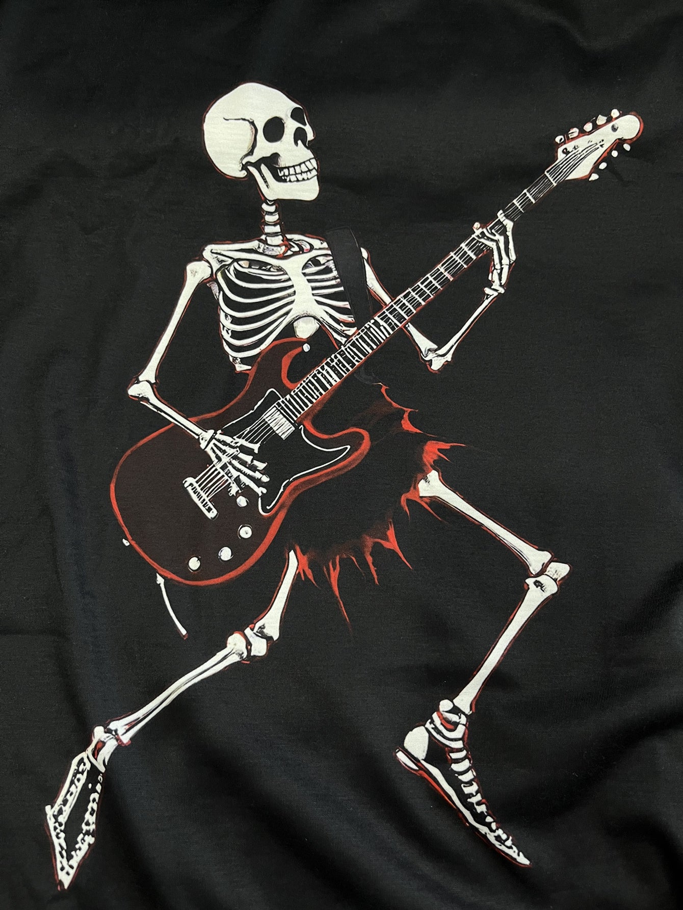 Men's Skull Guitar Patterned Round Neck T-shirt