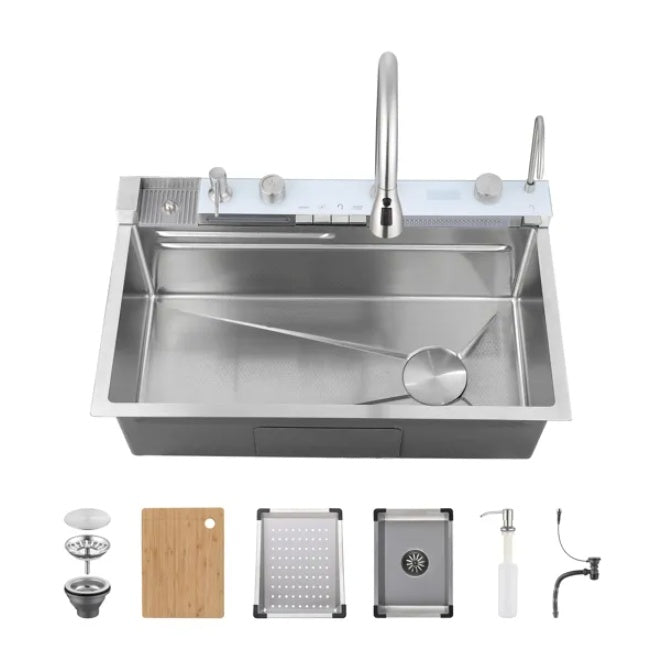 Pull-out Facuet Single Bowl Sink Kitchen Vegetable Sink 304 Whale Waterfall Sink Dish Sink Household Vegetable Washing Basin