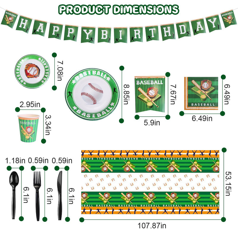 171Pcs Baseball Party Supplies Kit Baseball Birthday Party Disposable Dinnerware Set
