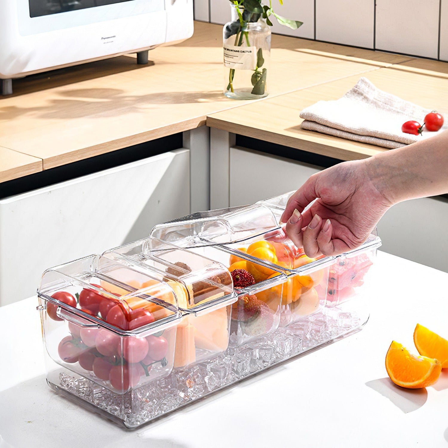 1Set Ice Chilled Condiment Caddy Serving Tray