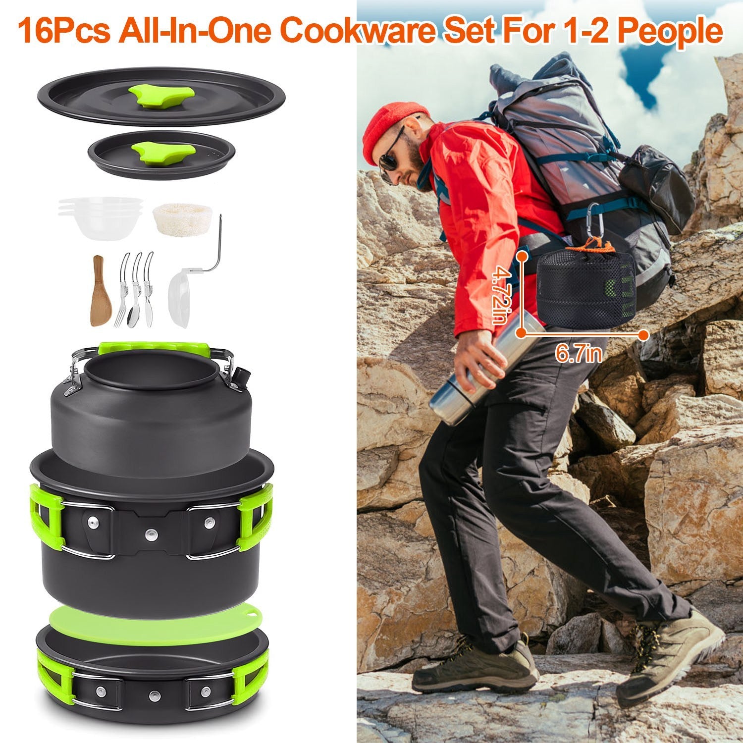 16Pcs Camping Cooking Ware Set Camping Stove Cookware Kit Aluminum Pot Pan Kettle Set