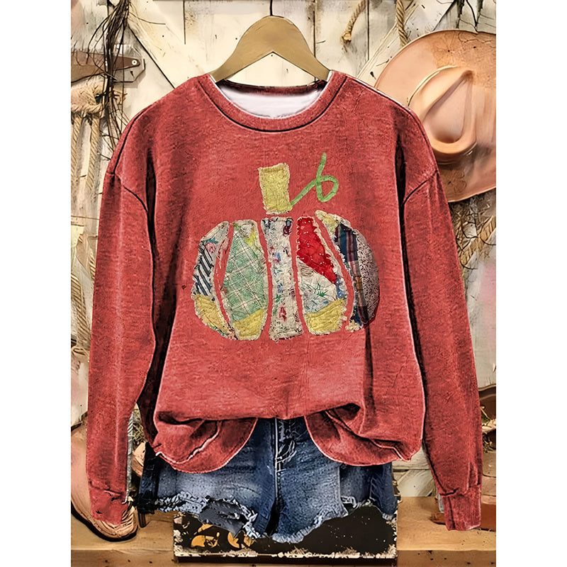 Women's Halloween Pumpkin Print T-Shirt Long Sleeve