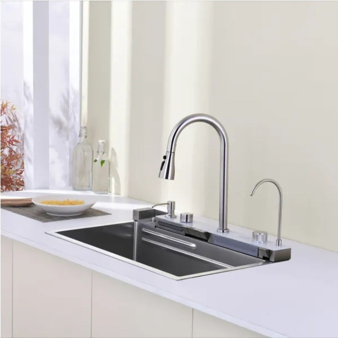 Pull-out Facuet Single Bowl Sink Kitchen Vegetable Sink 304 Whale Waterfall Sink Dish Sink Household Vegetable Washing Basin