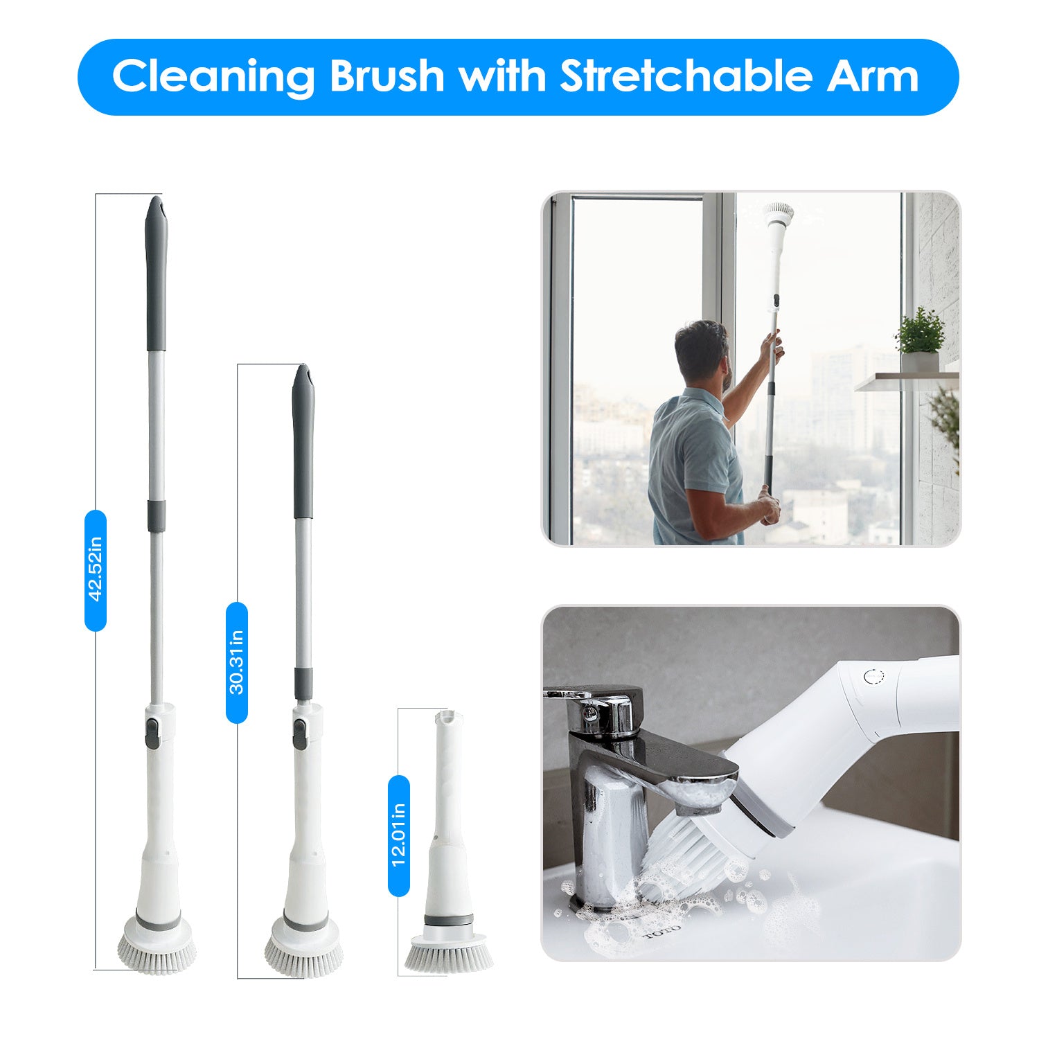 1Set Electric Spin Scrubber Cordless Rechargeable Telescopic Cleaning Brush