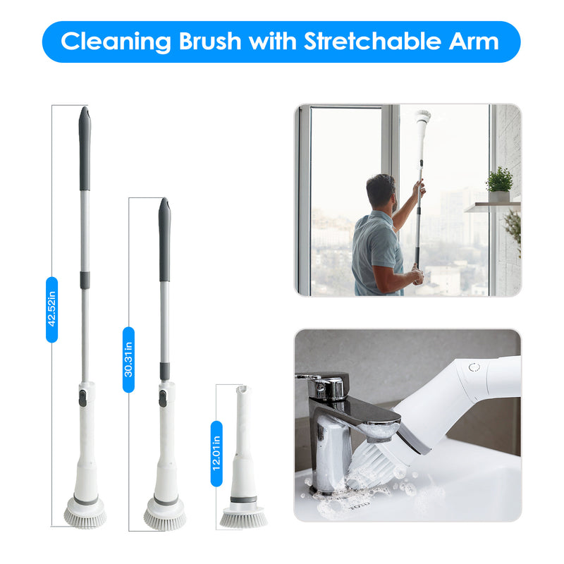 1Set Electric Spin Scrubber Cordless Rechargeable Telescopic Cleaning Brush