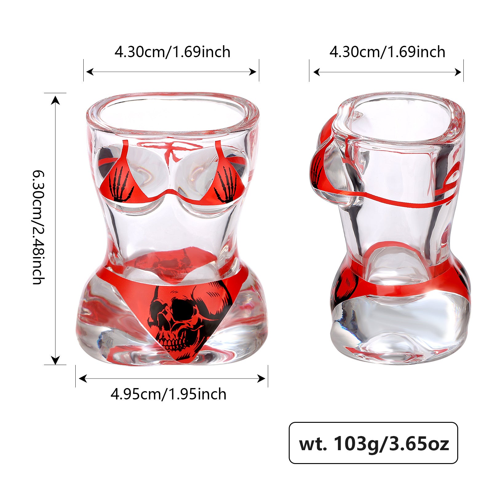 2 Pieces, Black Muscle Men's And Red Bikini Skull Style Glass