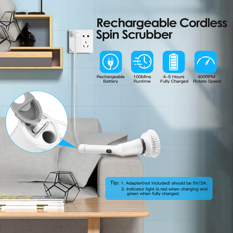 1Set Electric Spin Scrubber Cordless Rechargeable Telescopic Cleaning Brush