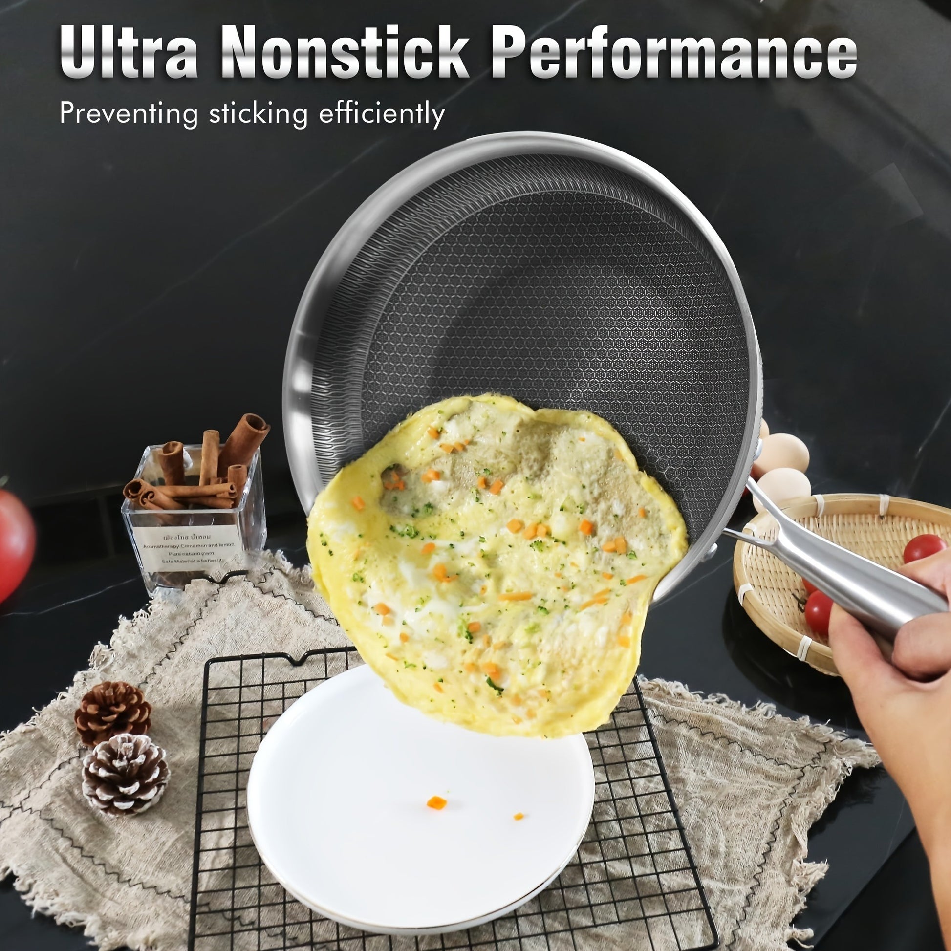 1PC Household Kitchen Honeycomb Stainless Steel Non Stick Frying Pa