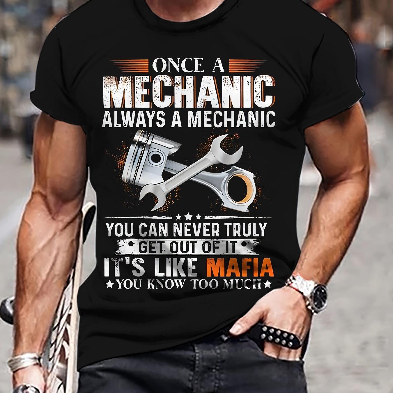 Men's Tool Printed T-shirt, Casual Short Sleeved Round Neck T-shirt, Men's Outdoor T-shirt