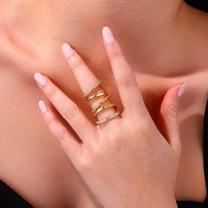 Golden Stars - Fashionable Men's And Women's Ring And Ring Jewelry Set
