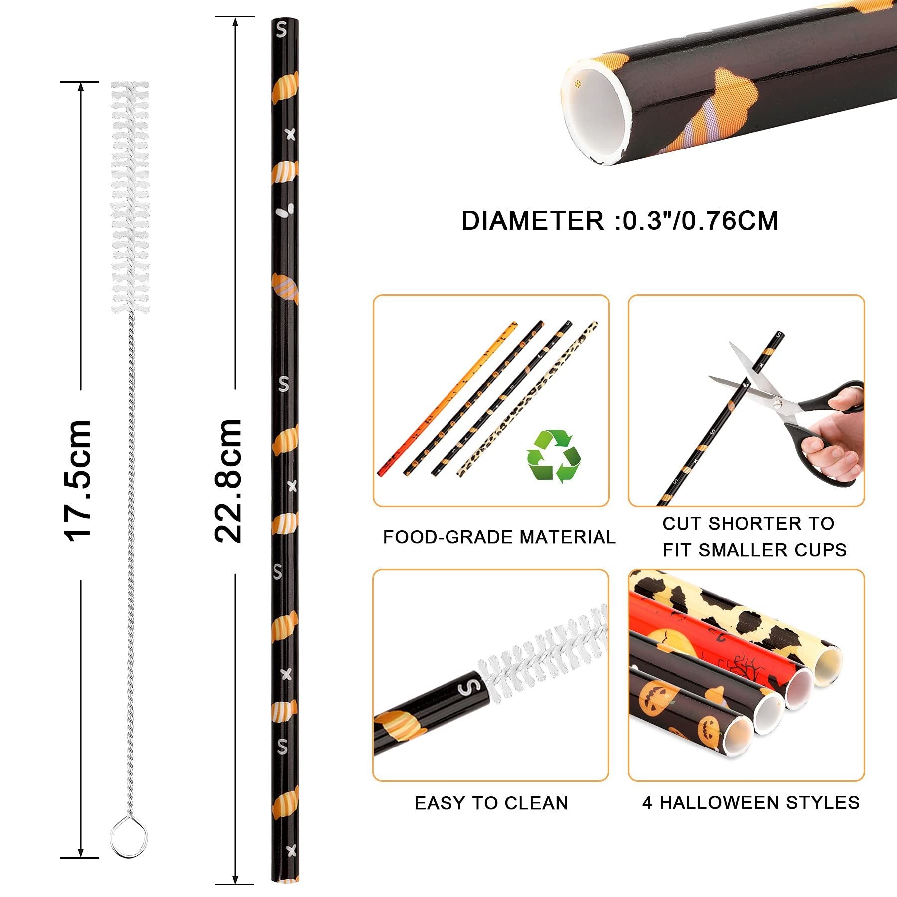 40 Pack Of 9 Inch BPA-Free Halloween Reusable Straws