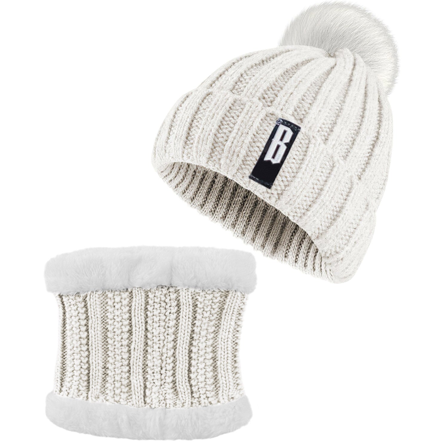 1Set Winter Beanie Hat Scarf Set Women Warm Knitting Skull Cap