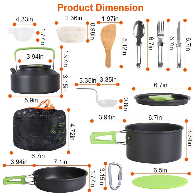 16Pcs Camping Cooking Ware Set Camping Stove Cookware Kit Aluminum Pot Pan Kettle Set
