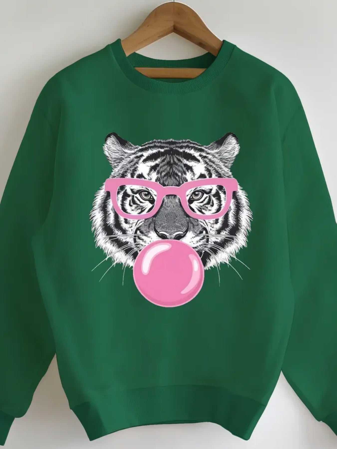 2025 New Women's Comfortable Green Tiger Bubble Gum Pattern Sports Shirt
