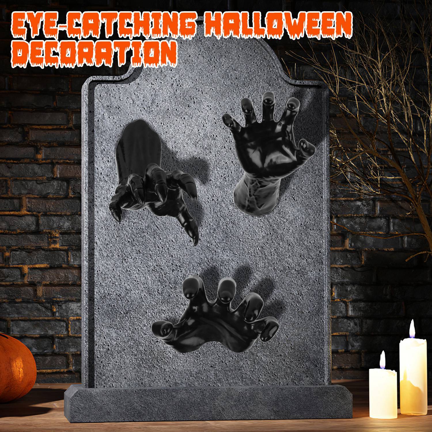 3Pcs Creepy Reaching Hands With Lighted Candles Wall Mounted Halloween