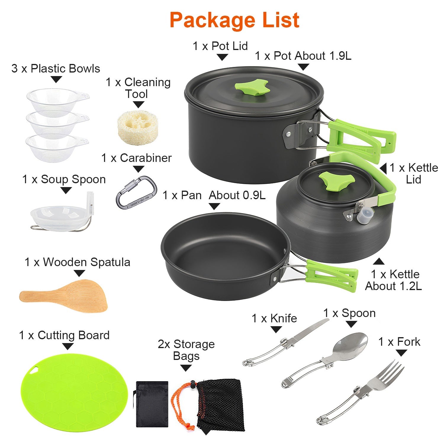 16Pcs Camping Cooking Ware Set Camping Stove Cookware Kit Aluminum Pot Pan Kettle Set