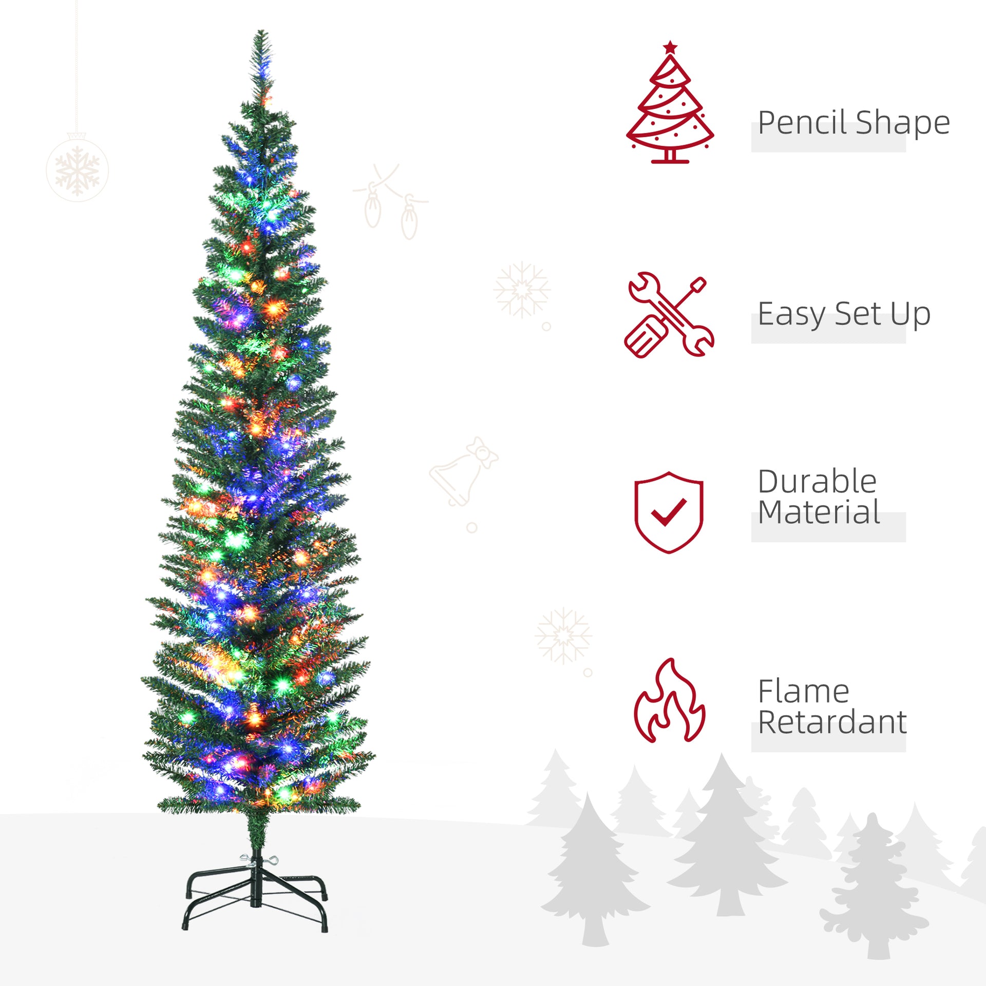 6' Artificial Pencil Christmas Trees Holiday Decoration with Colorful LED Lights