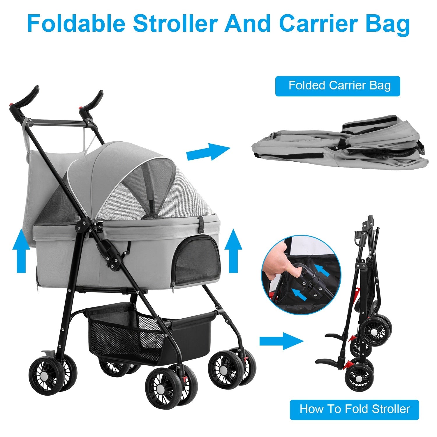 4-Wheels Pet Stroller Foldable Carrier