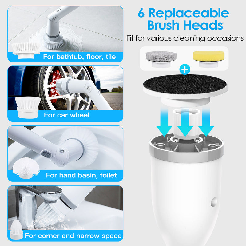 1Set Electric Spin Scrubber Cordless Rechargeable Telescopic Cleaning Brush