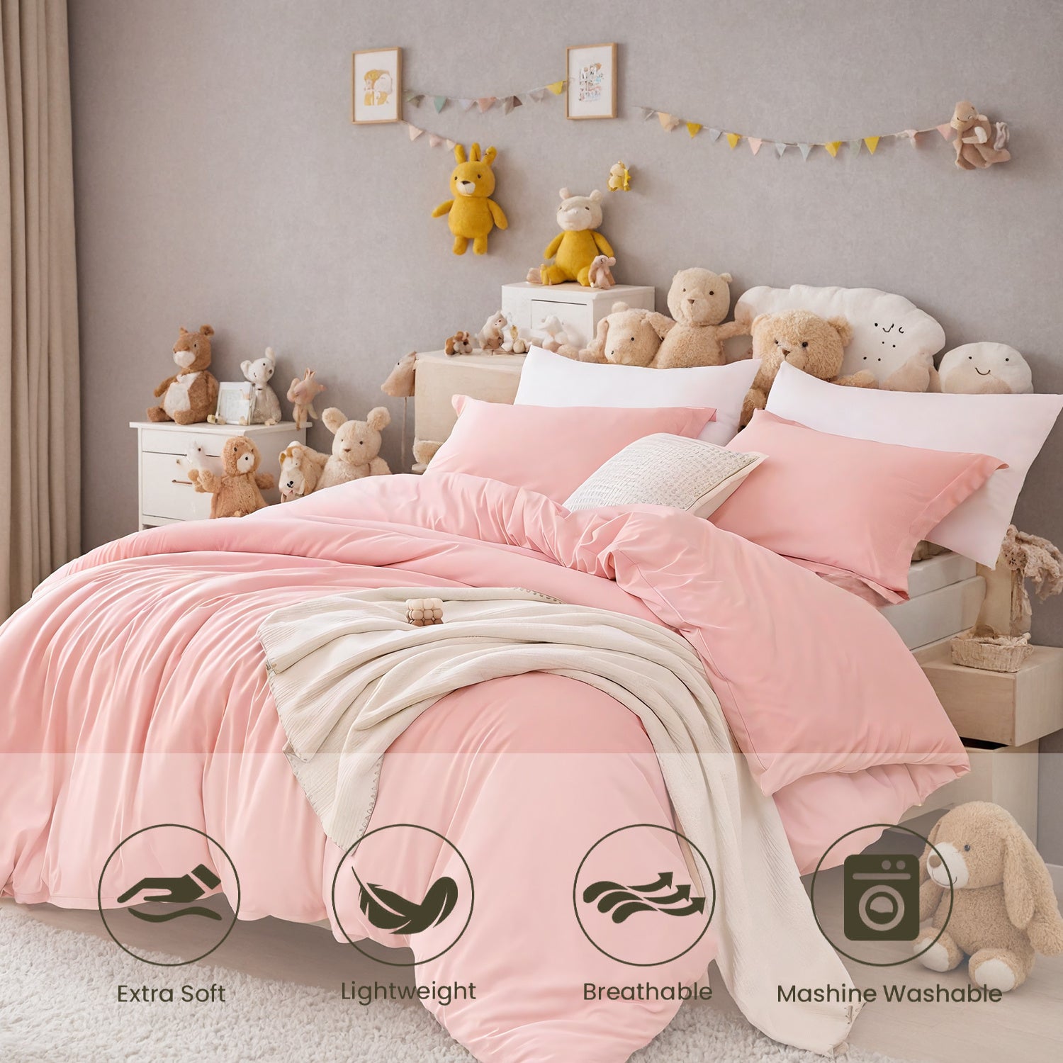 Three-piece Bedding Set With Solid Color Quilt Cover And Pillowcase