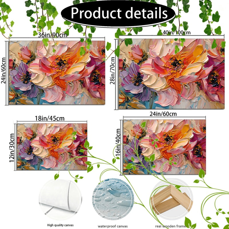 1pc Vibrant Floral Canvas Art With Wooden Frame