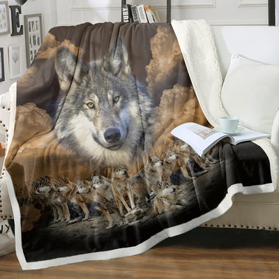 Indian Wolf Sherpa Fleece Blanket