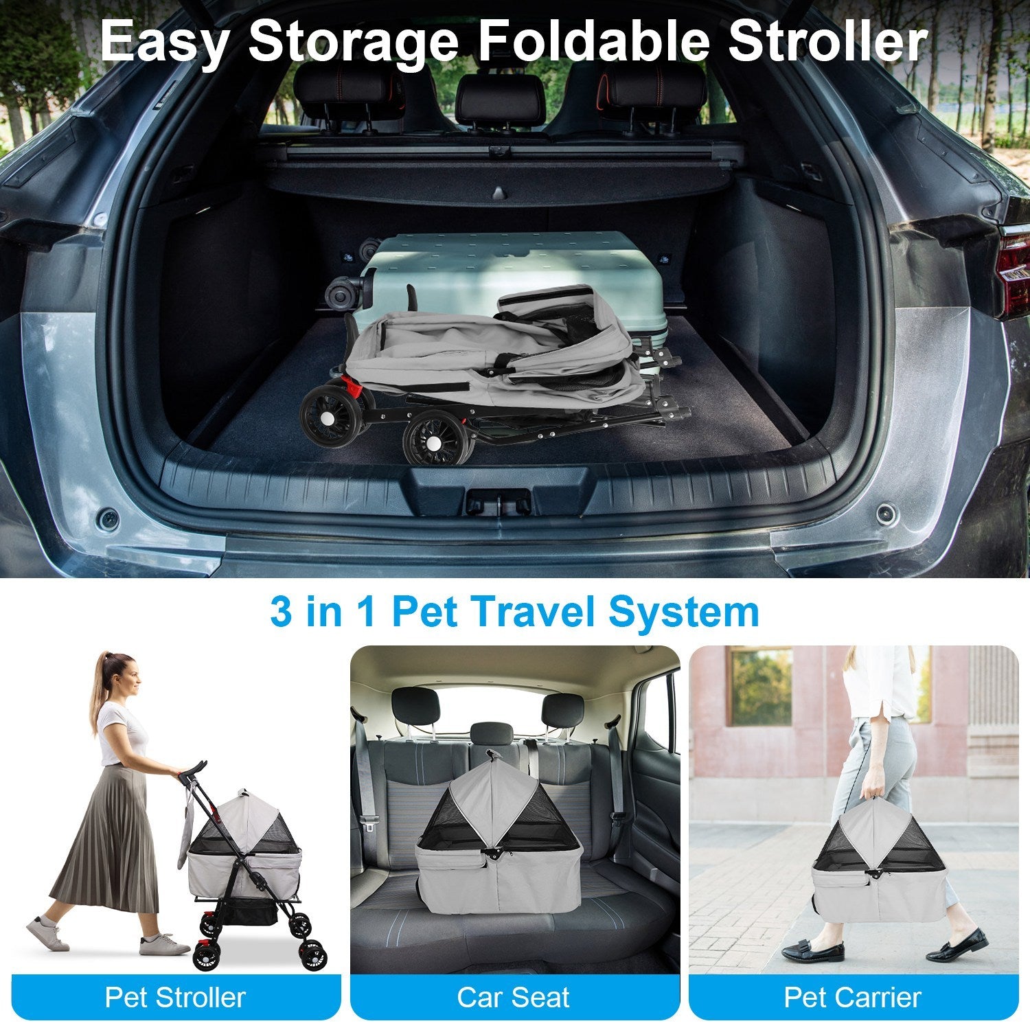 4-Wheels Pet Stroller Foldable Carrier