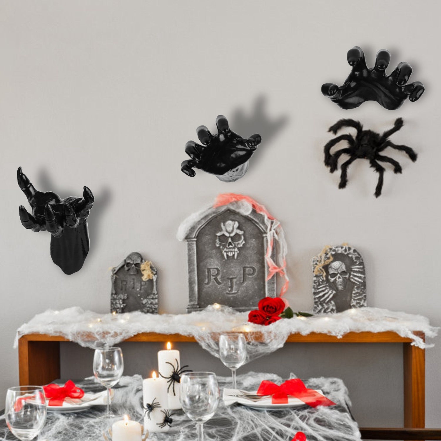 3Pcs Creepy Reaching Hands With Lighted Candles Wall Mounted Halloween