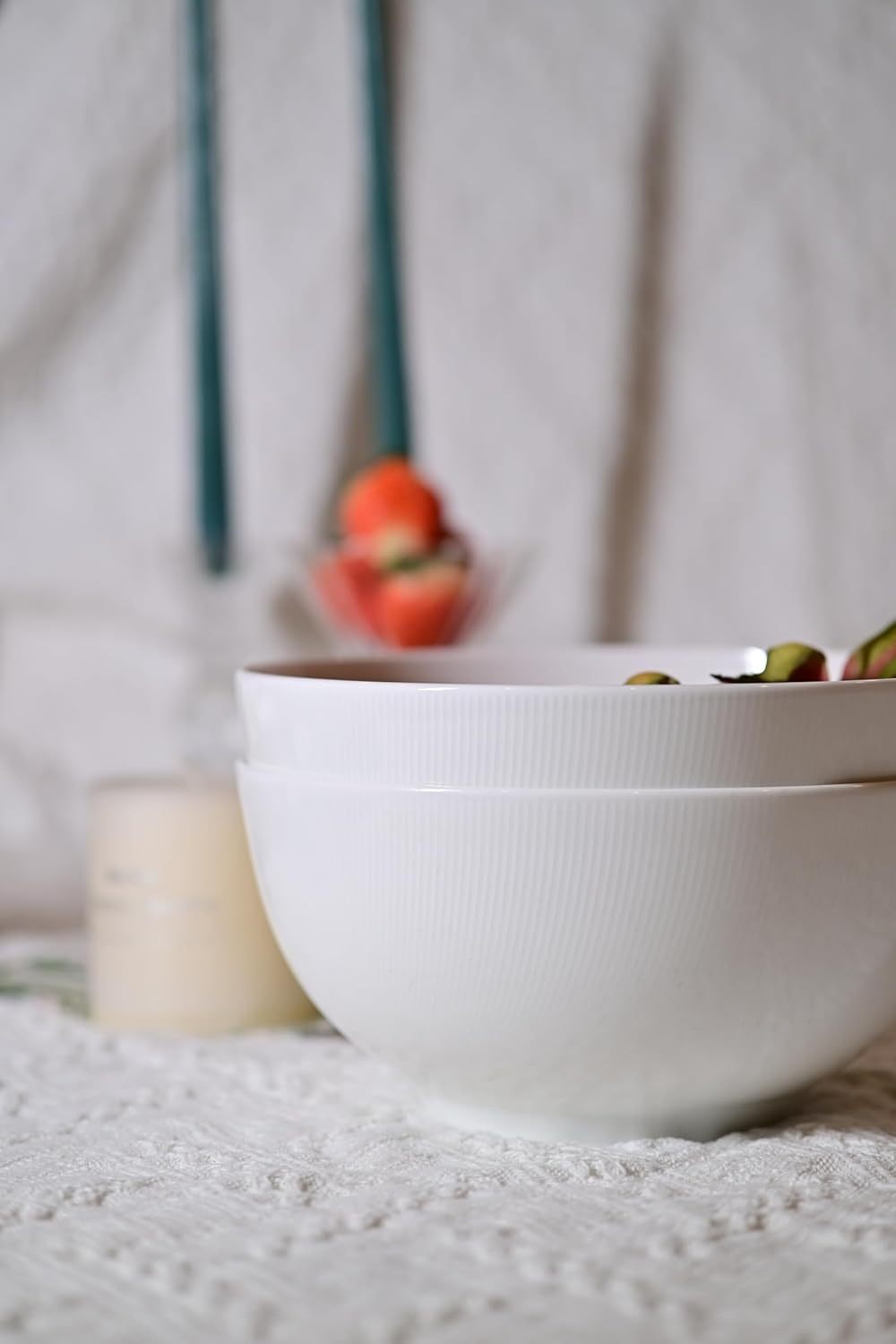 Setaria Bone China Dinnerware Set, 2 Pieces 8-inch Large Deep Salad Bowl