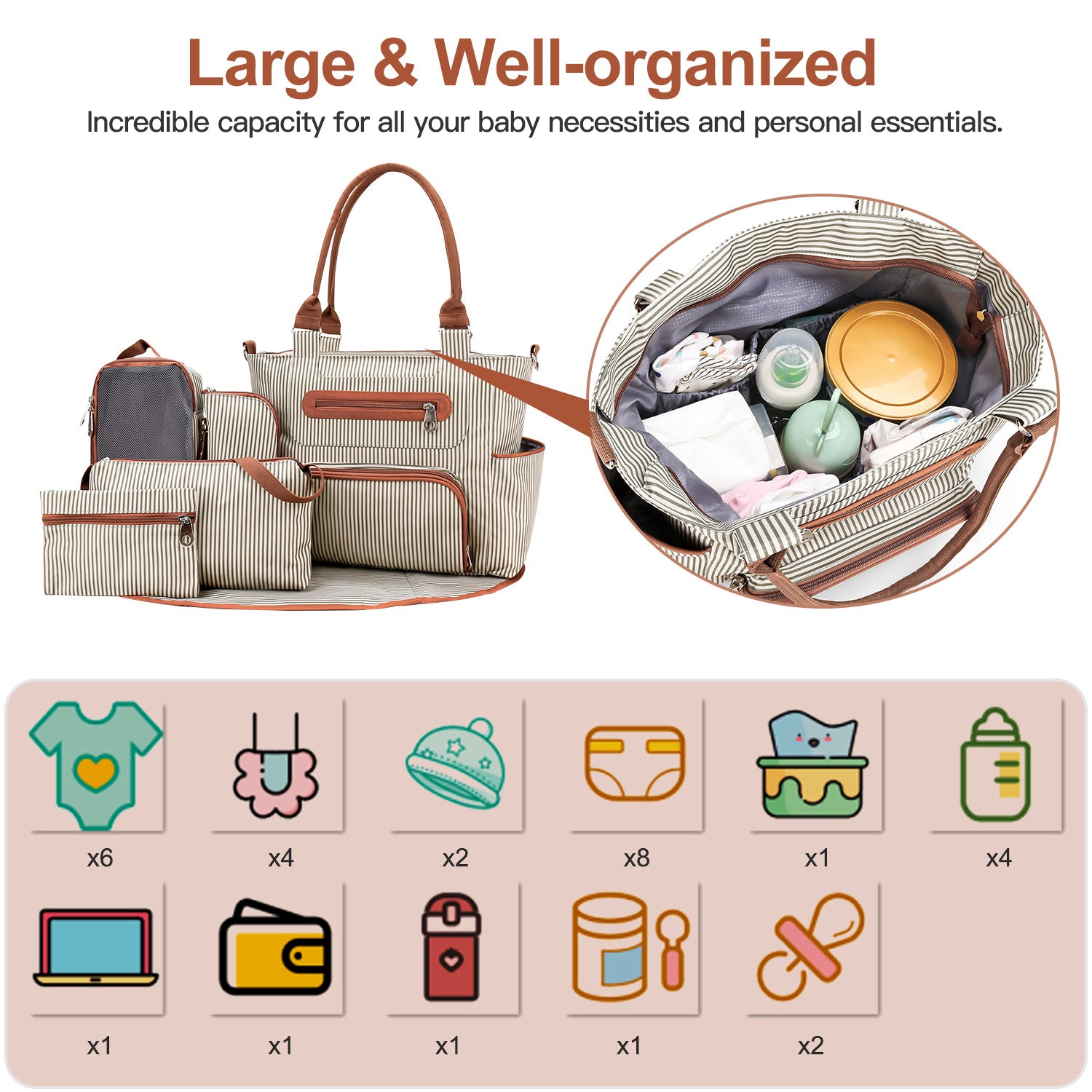 8Pcs Baby Nappy Diaper Bags Set