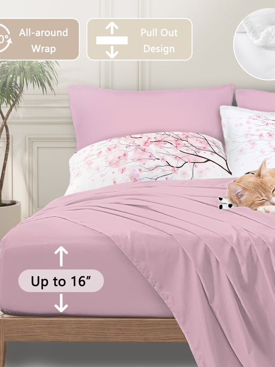 Cherry Blossom Pattern Comforter Set 8PCS Twin Size Soft Bedding Set