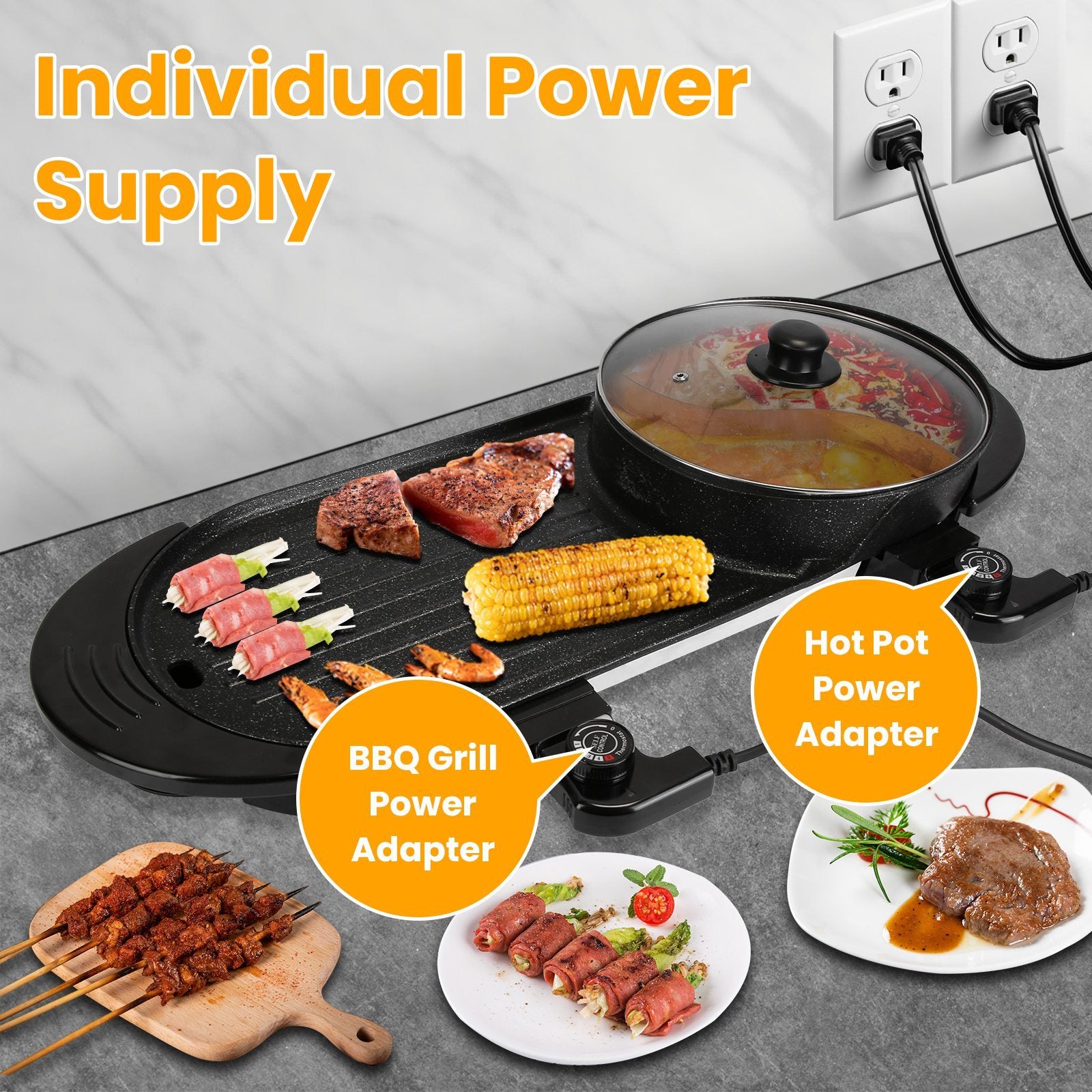 2200W  2 In 1 Electric Hot Pot With BBQ Grill Cooker