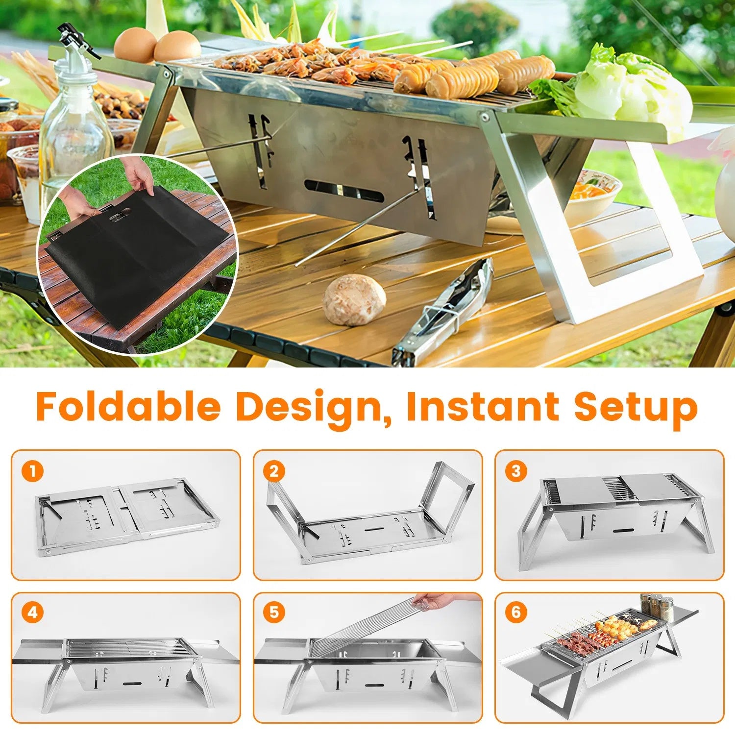3 In 1 Foldable Charcoal Grill Fire Pit Slow Cooker