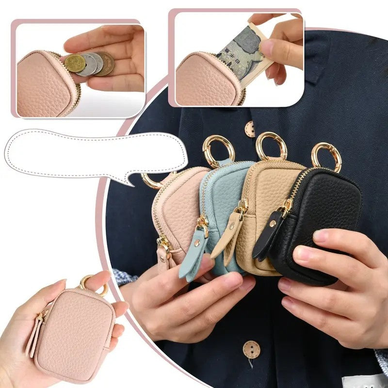 Leather Coin Purse, Small Change Purse Keychain Wallet For Women