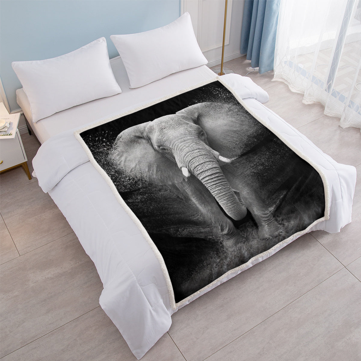 3D Elephant Printed Sherpa Fleece Blanket