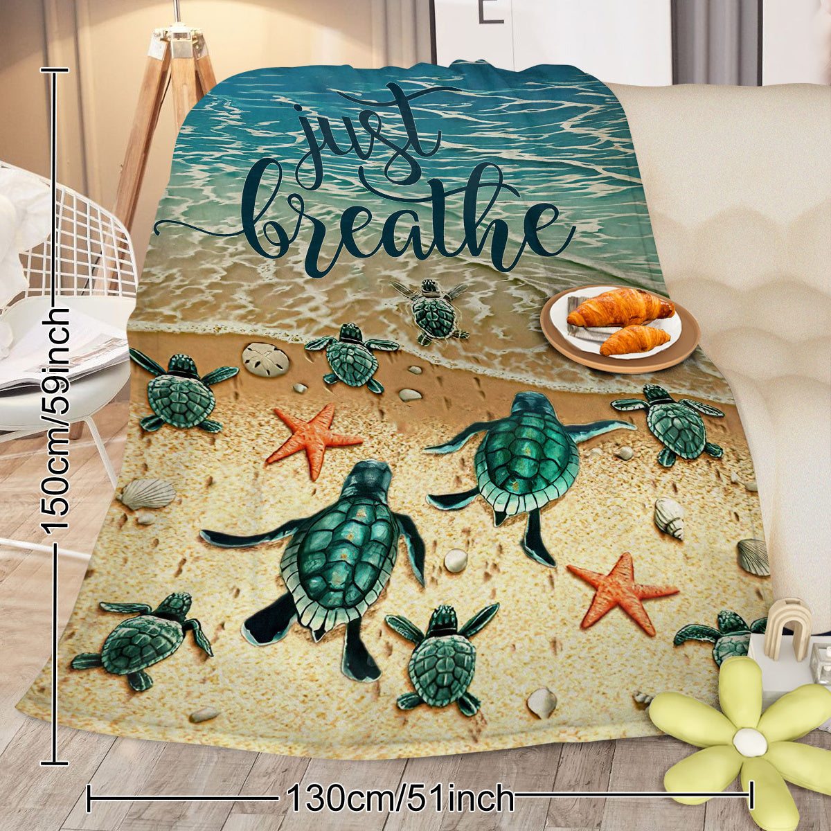 Tropical Baby Sea Turtle Flannel Fleece Blanket