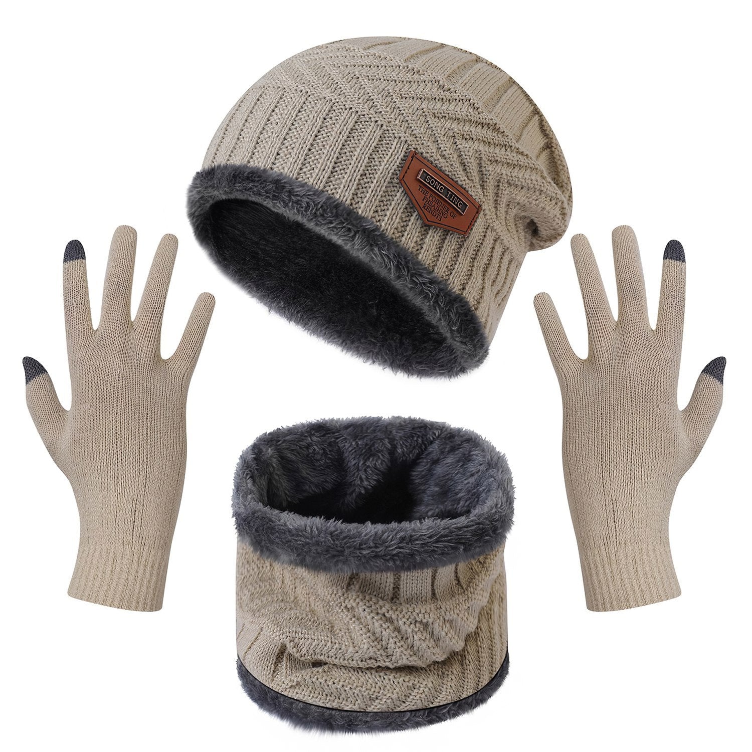 3Pcs Winter Knitted Hat Scarf Gloves Winter
