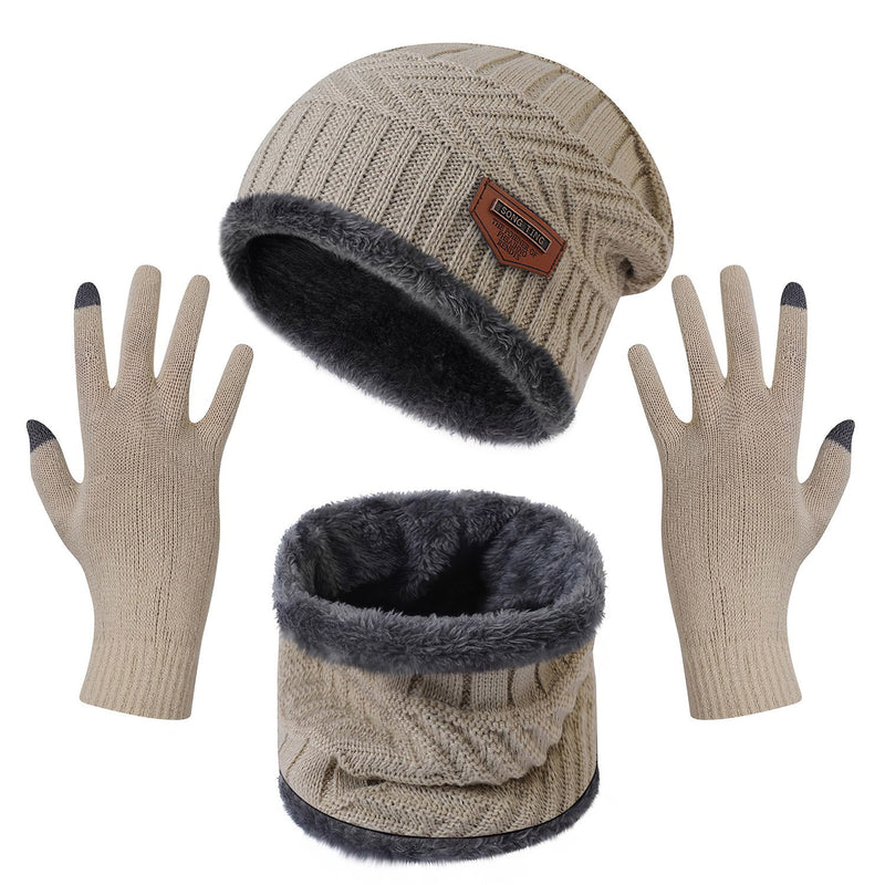 3Pcs Winter Knitted Hat Scarf Gloves Winter