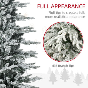HOMCOM 6ft Tall Prelit Artificial Christmas Tree Holiday Decor With 636 Snow Flocked Branches