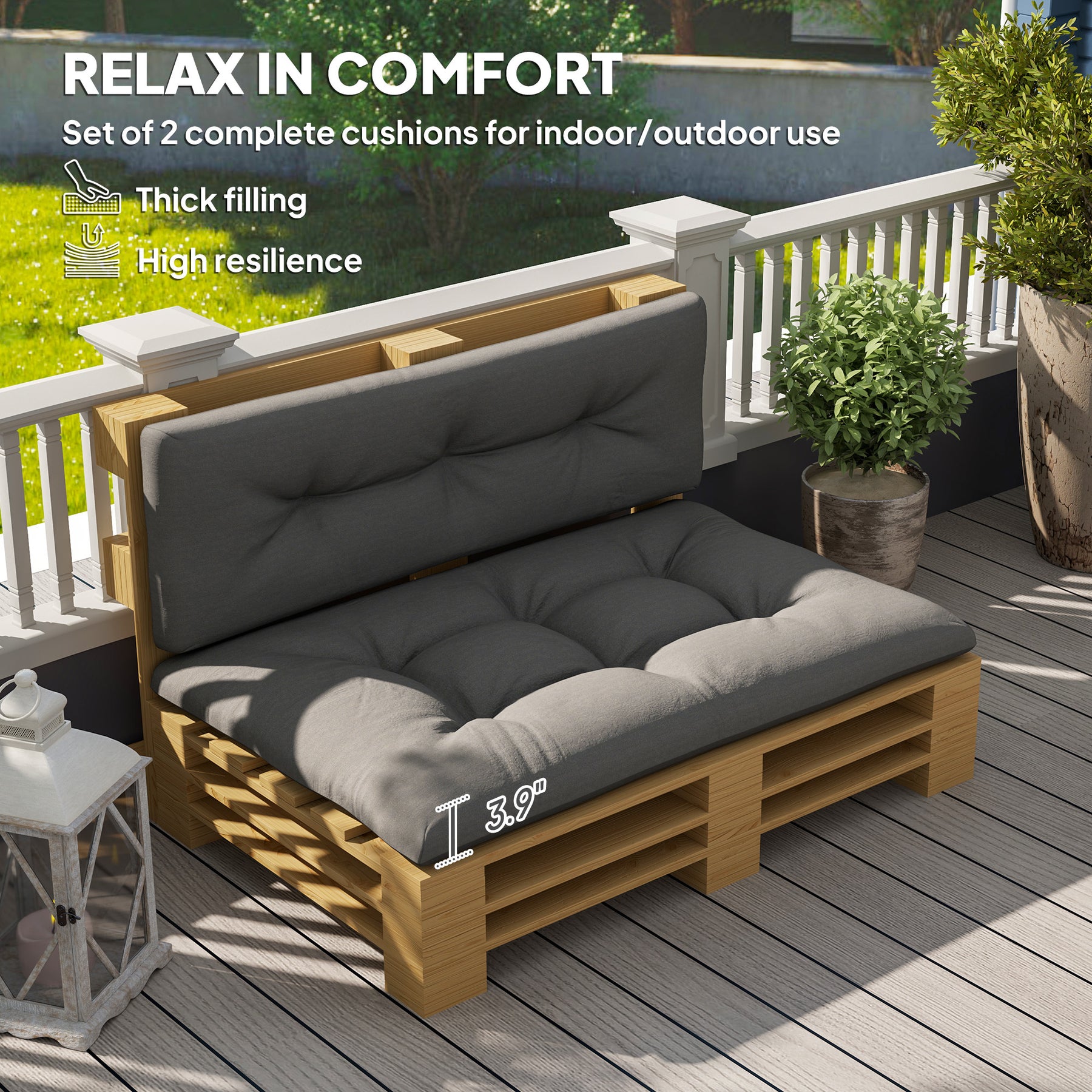 2 Seater Pallet Cushions Outdoor 3.9 Thick Replacement Cushions