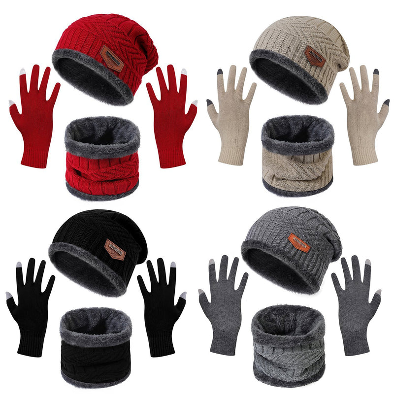 3Pcs Winter Knitted Hat Scarf Gloves Winter