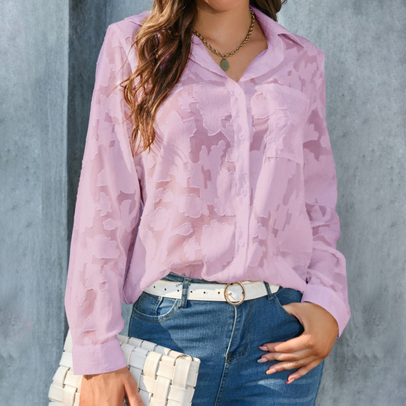 Womens Casual Sheer Button Down Shirts Long Sleeve