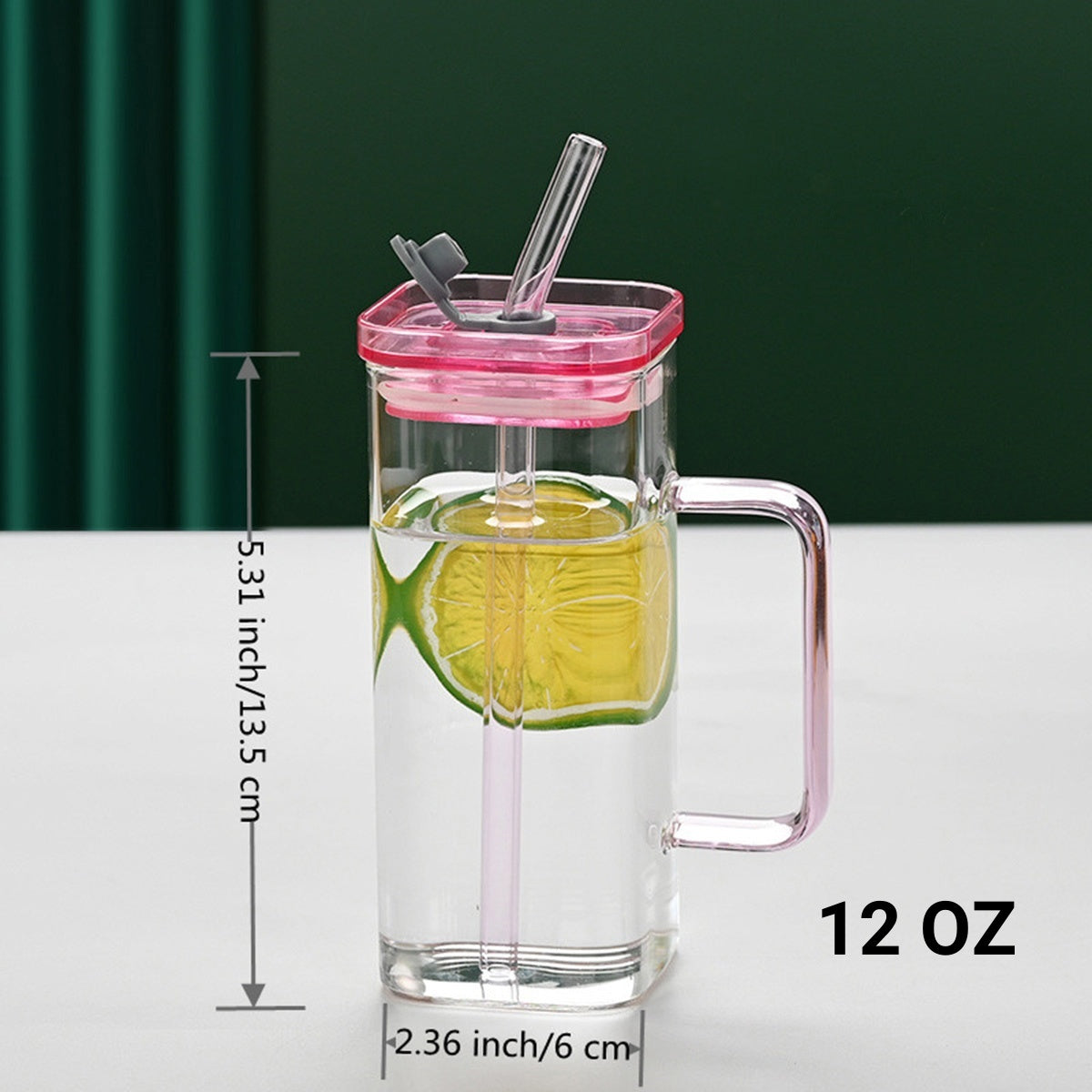 6 Pcs Glass Straw Cup, 6 Colors Square Glass Cup With Straw And Lid