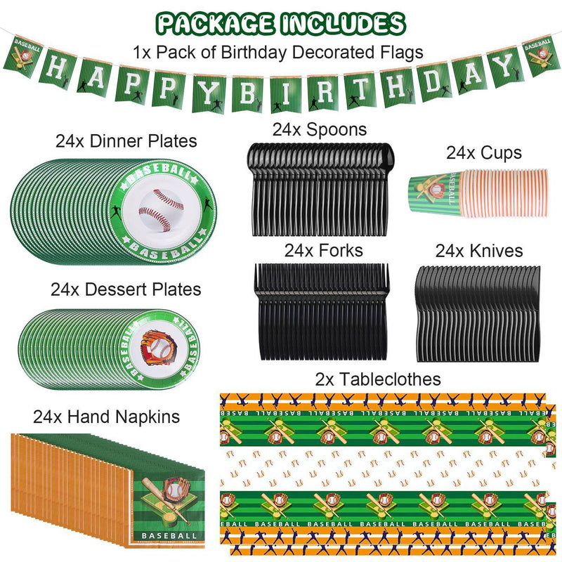 171Pcs Baseball Party Supplies Kit Baseball Birthday Party Disposable Dinnerware Set
