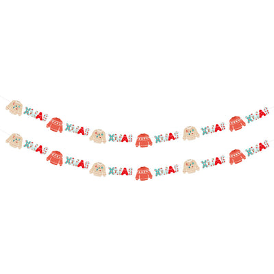 2 Pack Christmas Banner Paper Christmas Sign Garland Gingerbread Man Snowman Christmas Hanging Bunting Garland